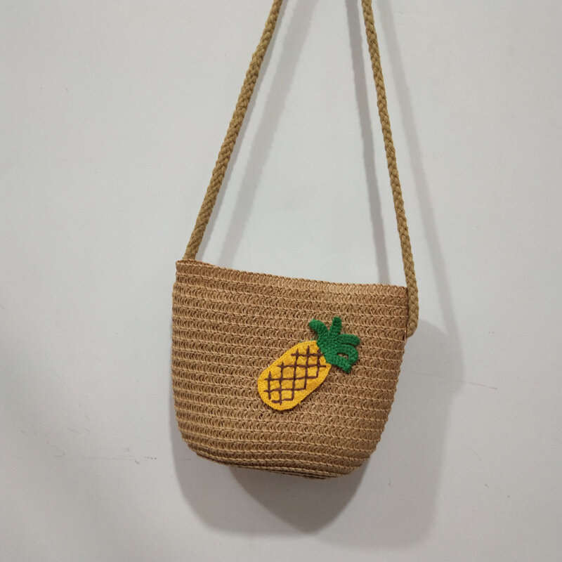 Piękne owoce Mini torebka na monety dziecięca ananasowa awokado torba na słomkę wiadro pleciona torba dziecięca torba Messenger Crossbody