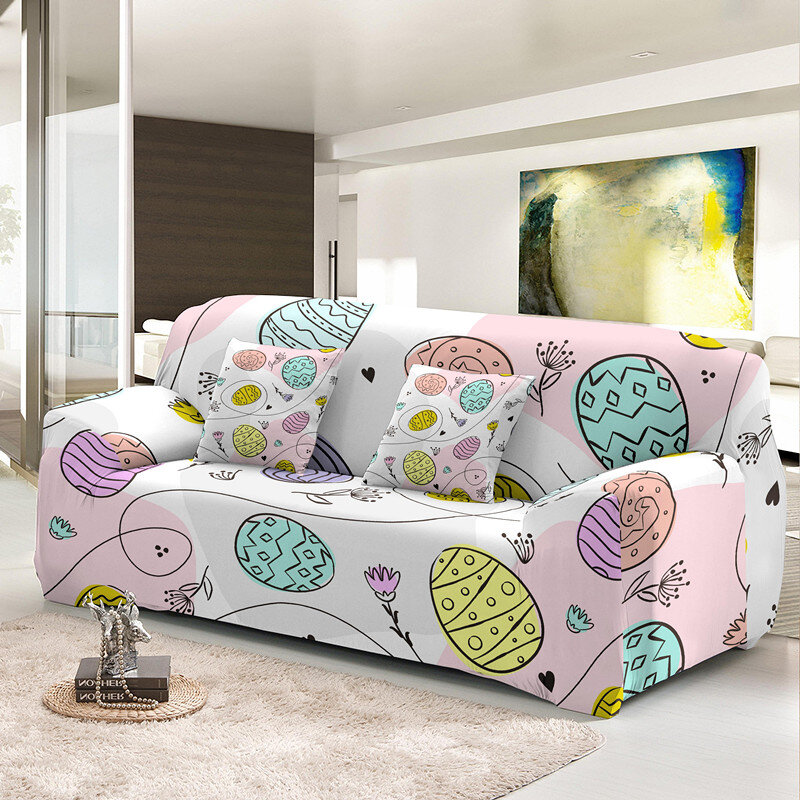 Funda elástica lavable con forma de huevo de conejo de Pascua para sofá, cubierta de esquina para sala de estar, antisuciedad, 1/2/3/4 asientos