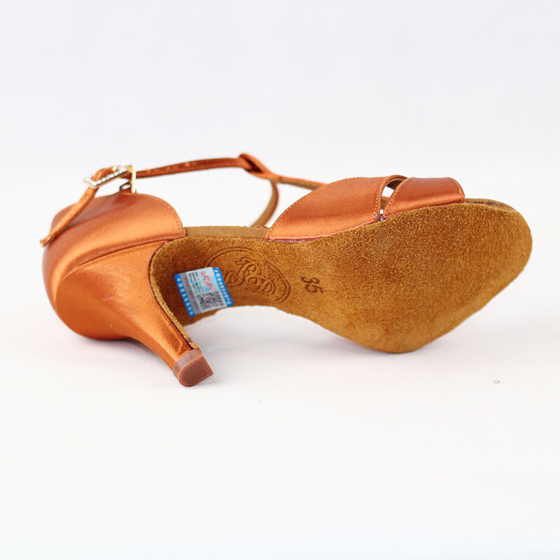 BD-Chaussures de danse professionnelles en satin pour femmes, sandales pour dames, semelle en cuir souple, talon haut, barre en T