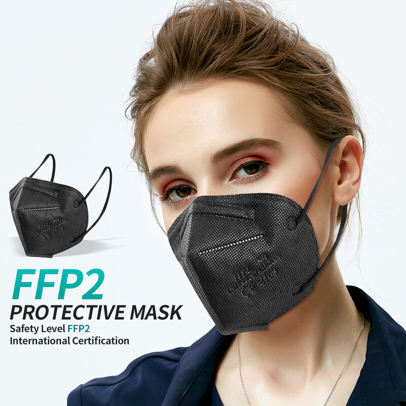 100 KN95 Masker FFP2 Mascarillas Masque FFP2mask Fpp2 Maske Ffpp2 Mond Kapjes 5 Lapisan Filter Debu Respirator Masker Wajah Hitam Pm002