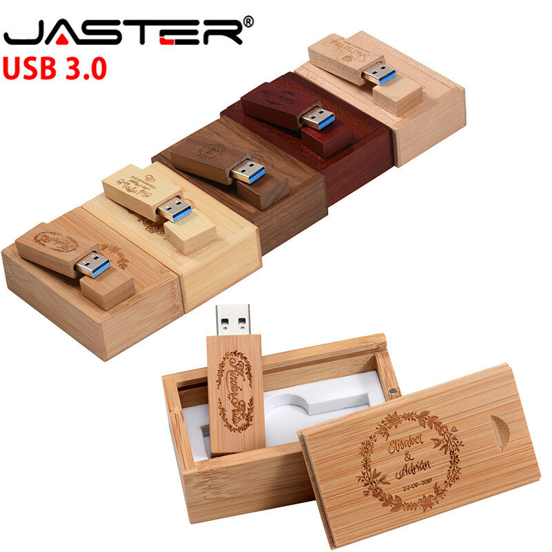 JASTER-Clé USB 3.0 en bois avec logo personnalisé, clé USB avec boîte, clé USB, 4 Go, 8 Go, 16 Go, 32 Go, 64 Go