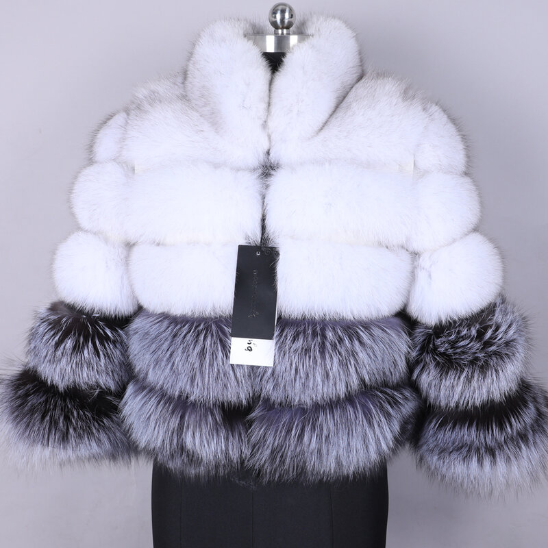 MMK-Chaqueta de piel 100% auténtica para mujer, abrigo de piel de zorro natural a la moda, chaleco de cuello alto, abrigo de piel de manga larga, abrigo de piel Natural