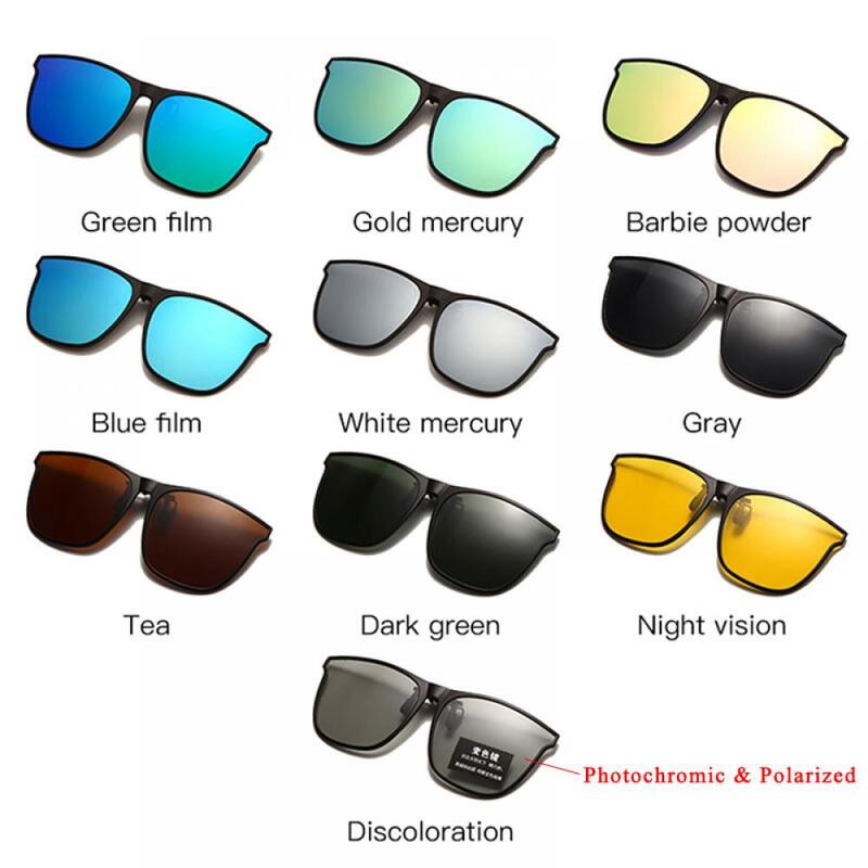 Clipe polarizado em óculos de sol homens óculos de motorista de carro fotocrômico óculos de visão noturna anti brilho óculos quadrados vintage oculos