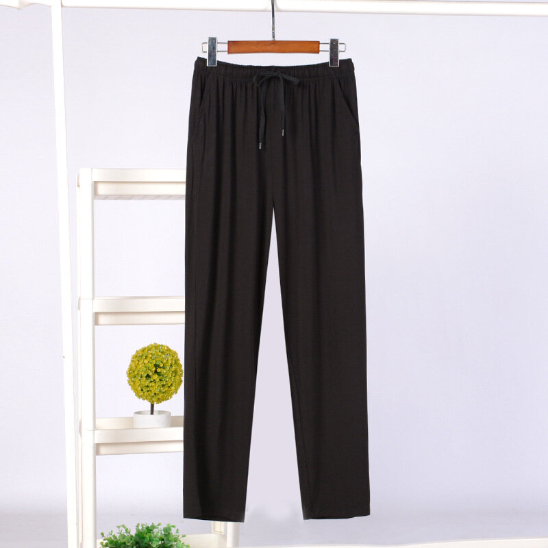 Fdfklak-pantalones de casa para hombre, ropa de dormir holgada informal, color negro/gris, talla grande, primavera y otoño, L-4XL