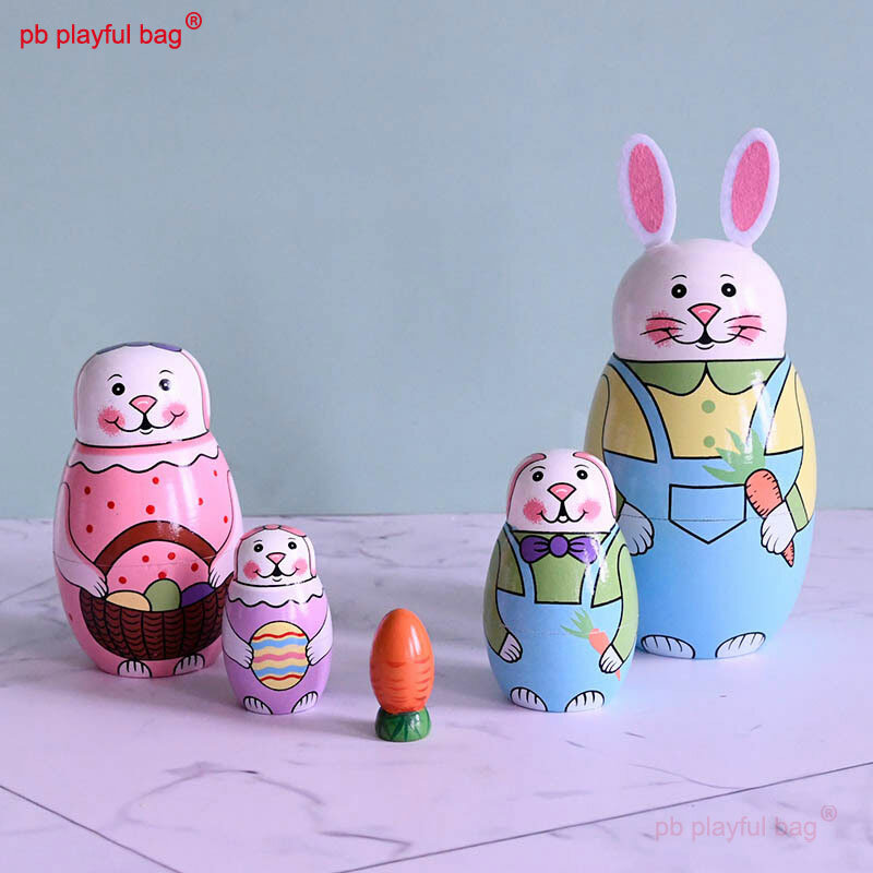Pb Speelse Tas Vijf Lagen Cartoon Konijn Dier Russische Pop Houten Huis Decoratie Ambachten Kinderen Leuk Speelgoed Gift HG187
