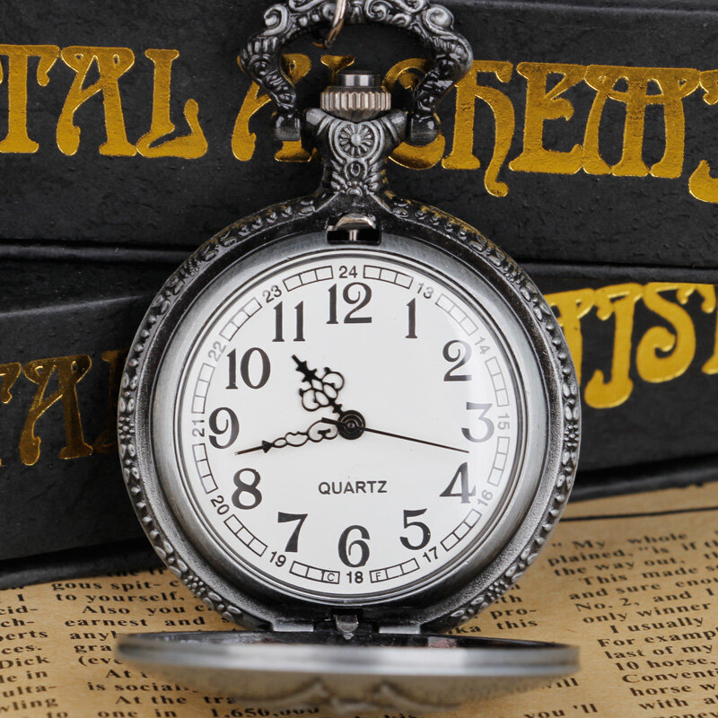 فريد رمادي موضوع كوارتز ساعة الجيب مع سلسلة قلادة قلادة الرجال النساء CF1228