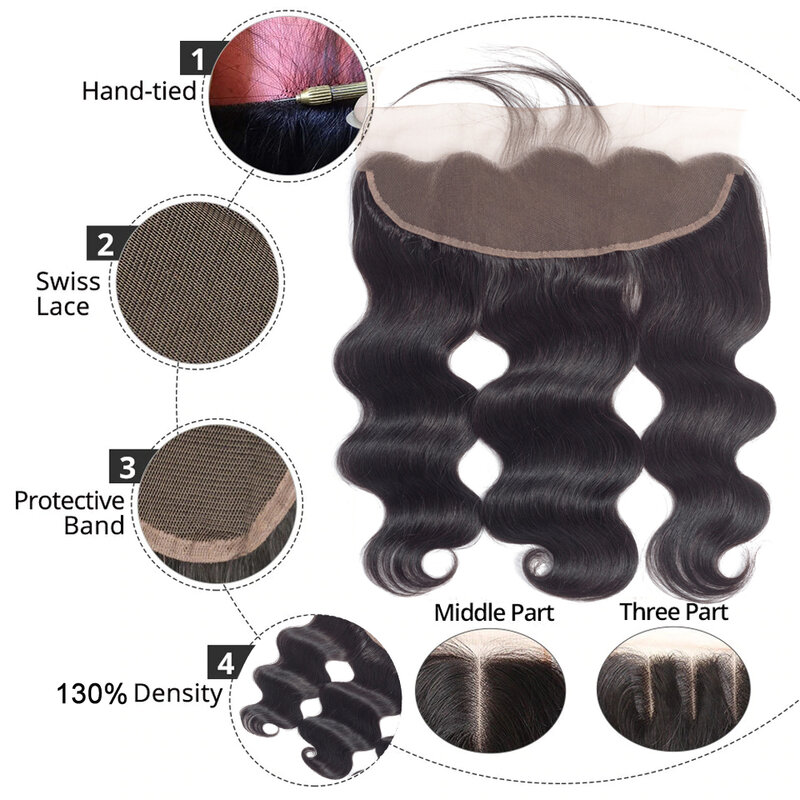 Fasci di tessuto dei capelli brasiliani con frontale 13x4 HD trasparente Beaudiva capelli umani chiusura in pizzo con onda del corpo con fasci