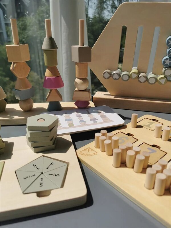Bambini Montessori forma di legno impilatore Match giocattoli perline conteggio della matematica Puzzle pensiero logica Traning Play