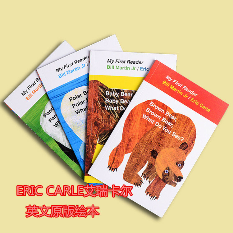 4 английских книги для детей, моя первая мини-библиотека: бурый медведь, бурый медведь, что вы видите? Обучающая популярная книга