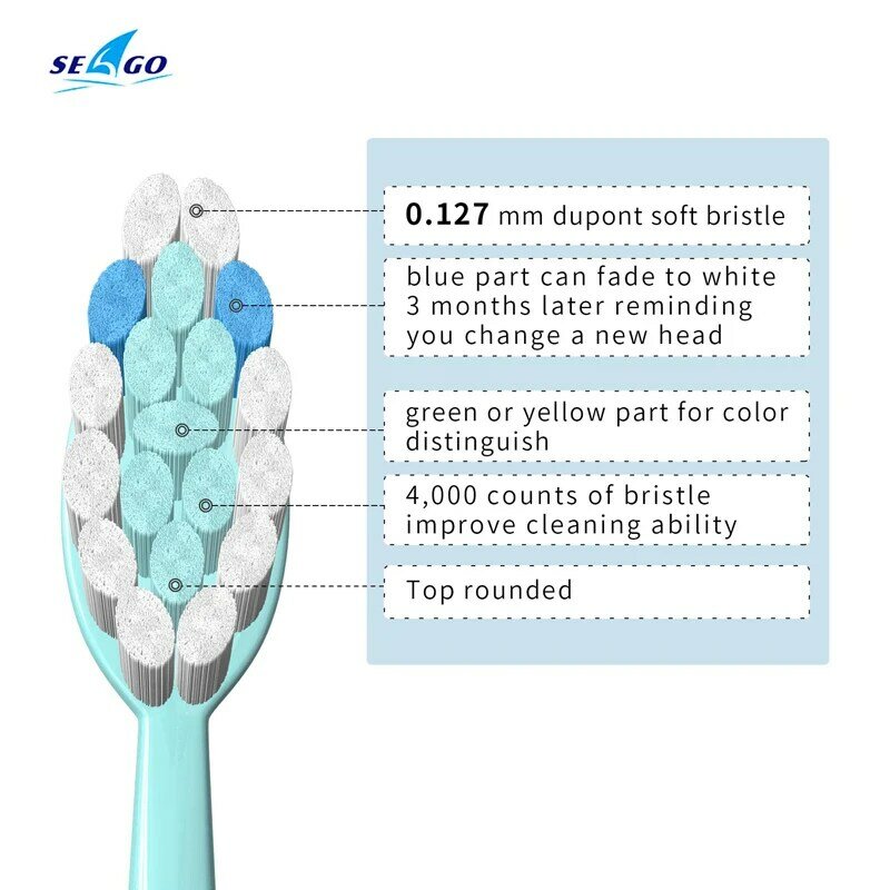Seago Sonic Electric Toothbrush Heads Replacement 5pcs For SGAGO S2/SG972 YUNCHI Y7 Gum Health Whitening Brush Nozzles