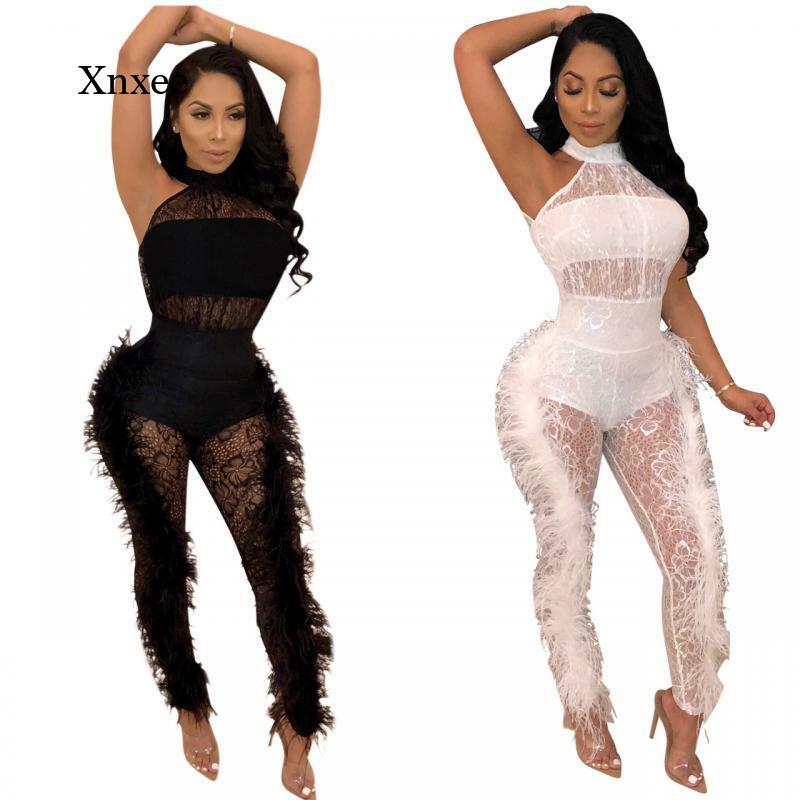 Tassel Halter Mesh Jumpsuit Girl Solid Summer Casual Night Club Young Rompers Sleeveless Long Pant Jumpsuits Sexy Slim Outfits