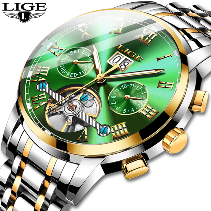 LIGE – montre mécanique automatique pour homme, marque de luxe, étanche, pour écolier, militaire