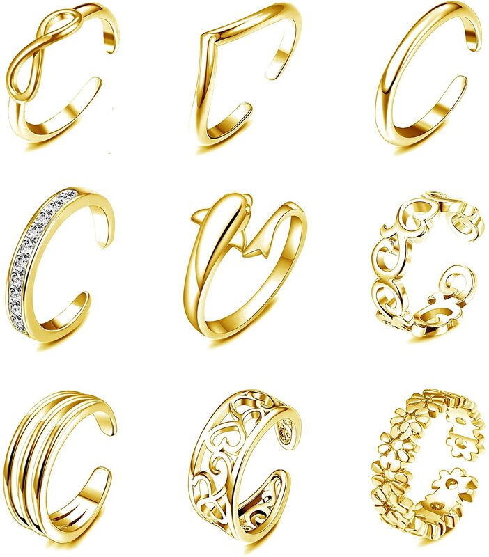 9 sztuk regulowany pierścień na palec u stopy dla kobiet dziewczyny otwarte pierścionek z ogonkiem kwiat węzeł proste pierścień na palec u stopy prezenty lato biżuteria plażowa