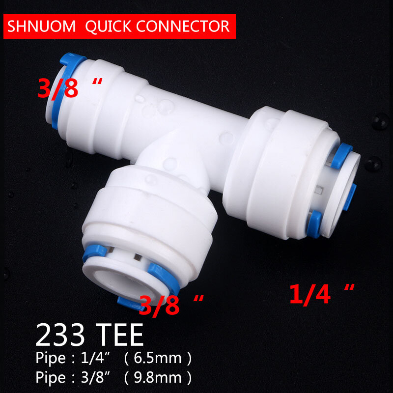 1/4” 3/8” to 3/8" Tube Diameter Chang 6.5MM9.5MM 3 Way Tee Quick Connect Push Fit RO System Water 233 Fittings T Tipy Fast Joint