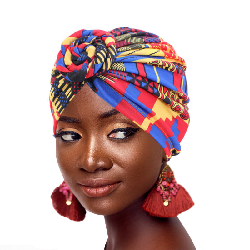 Mode Baru Wanita Pola Afrika Bunga Turban Muslim Syal Kepala Penutup Kepala Topi Kemo Wanita Topi Katun Lembut Nyaman