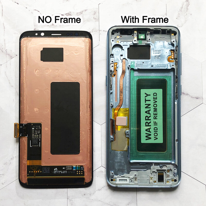 AAA AMOLED สำหรับ Samsung Galaxy S8จอโค้ง G950F G950จอ LCD หน้าจอสัมผัสประกอบดิจิไทเซอร์กรอบอะไหล่