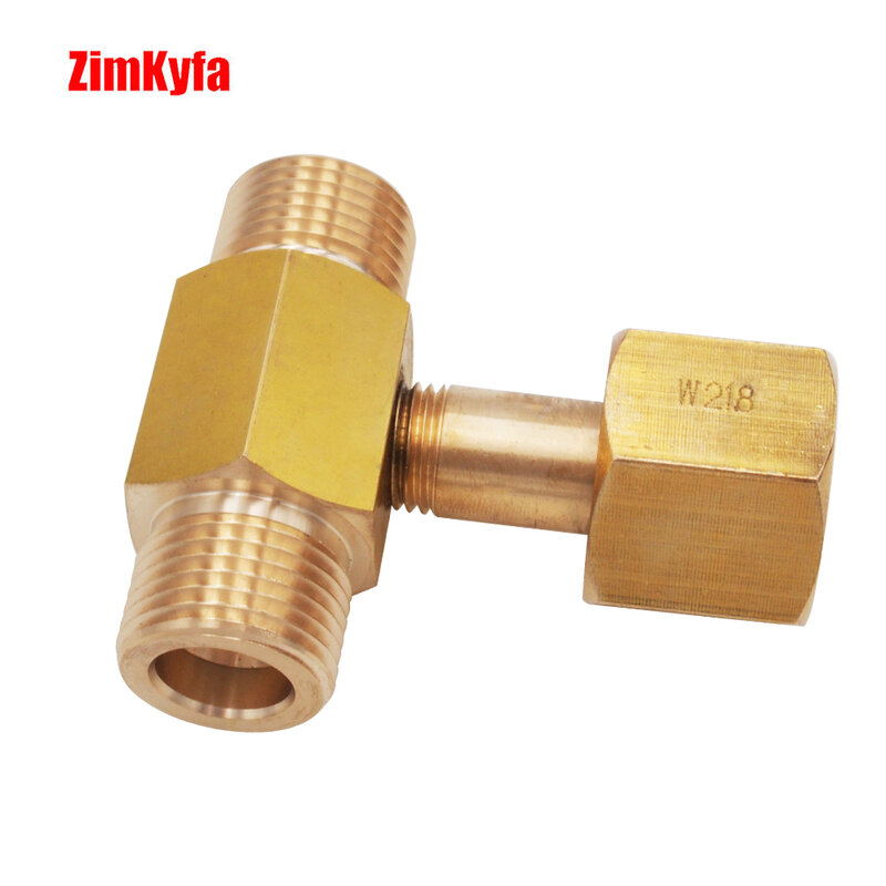 W21.8-14 DIN477 CO2 Tank Bottle Brass Threaded Tee Fitting 3 Way Connector Charging Filling Adaptor for Beer Homebrew Aquarium