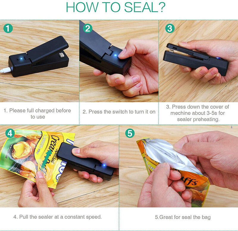Mini Bag Sealer 2 In 1 Oplaadbare Draagbare Tas Vacuüm Sealmachine & Cutter Voor Plastic Snack Pvc Zakken Outdoor picknick Campagne