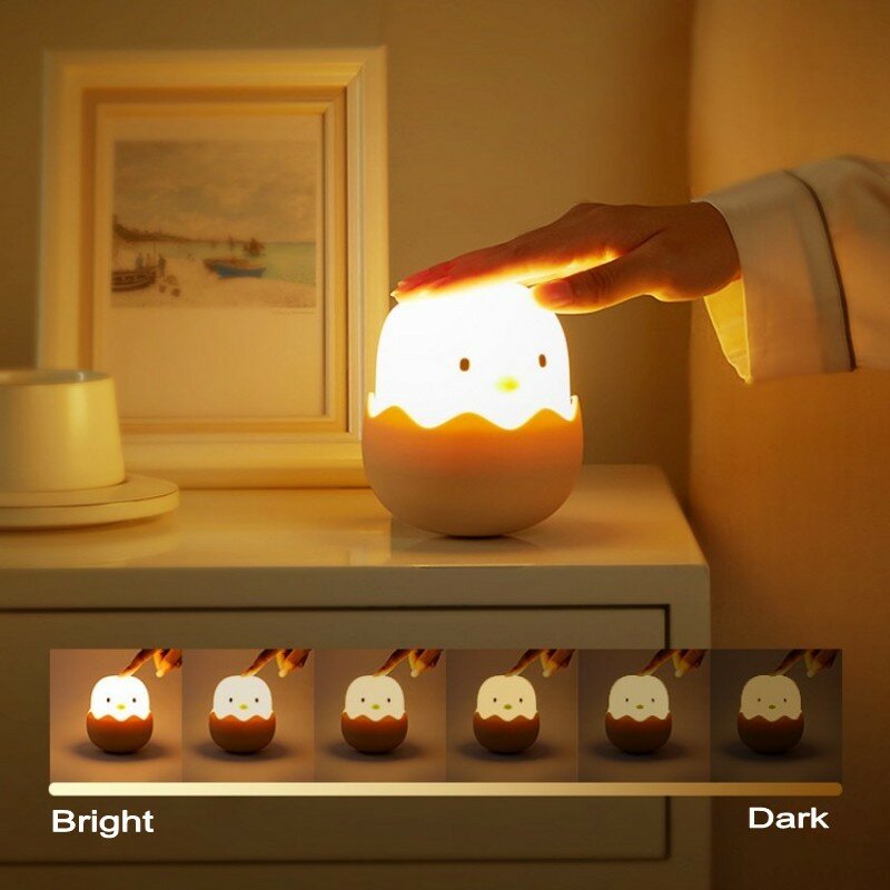 Veilleuse LED en silicone souple pour enfants, aste par USB, décoration de chambre à coucher, animal, poussin, lampe de nuit tactile, cadeau pour enfants, 1PC
