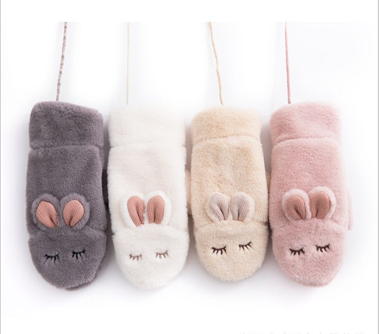 Зимняя Новая женская вязаная сумка, Детские милые плюшевые теплые перчатки с кроличьим воротником в Корейском стиле