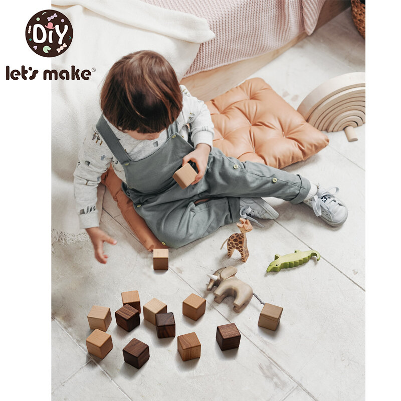 Let's make-bloques de construcción cuadrados de madera para niños, juguetes creativos de madera cúbica para bebés, juguetes de matemáticas de Aprendizaje Temprano