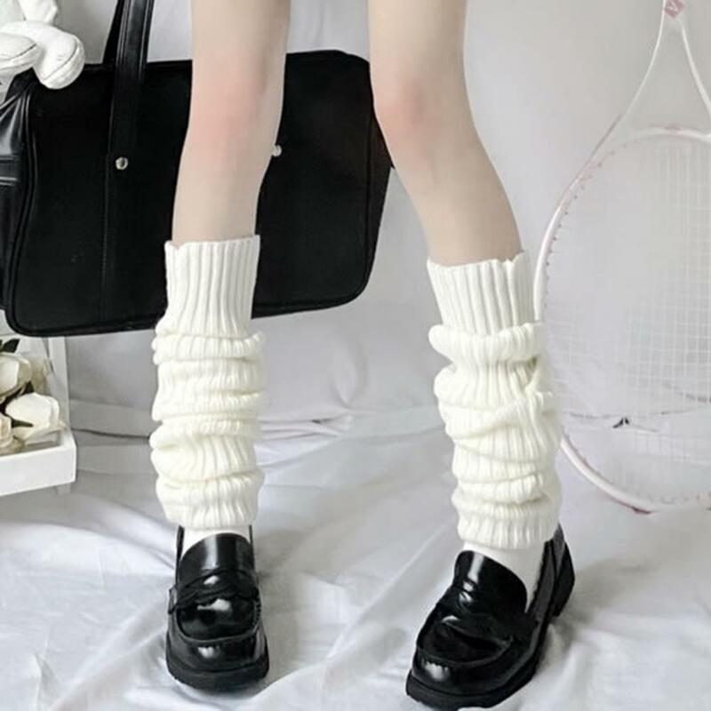 1 Pair Women Leg Warmers Over Knee Knitted Autumn Winter Long Tube Windproof Boot Cuffs for Outdoor