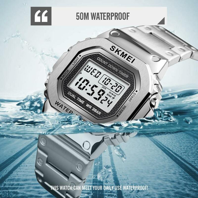 SKMEI Роскошные цифровые часы для влюбленных модные водонепроницаемые часы из нержавеющей стали спортивные электронные наручные часы для мужчин и женщин