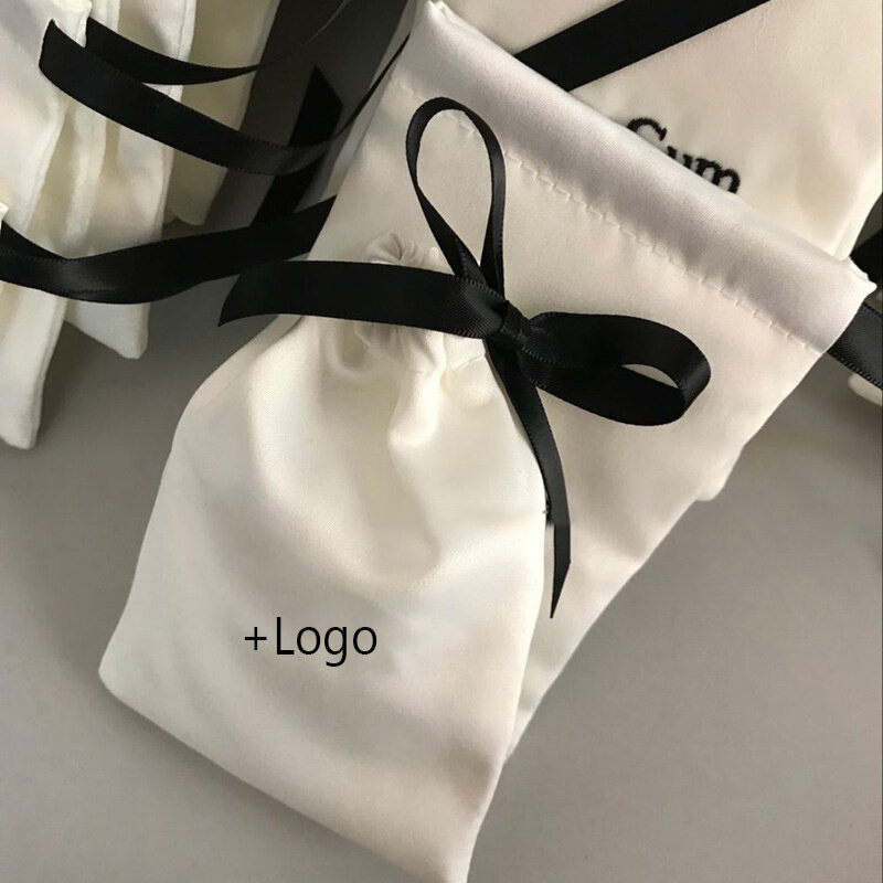 50 pçs logotipo personalizado jóias presente bolsa cetim sacos de embalagem 7x1 0/10x1 3/12x1 6/15x20cm de seda cordão bolsa