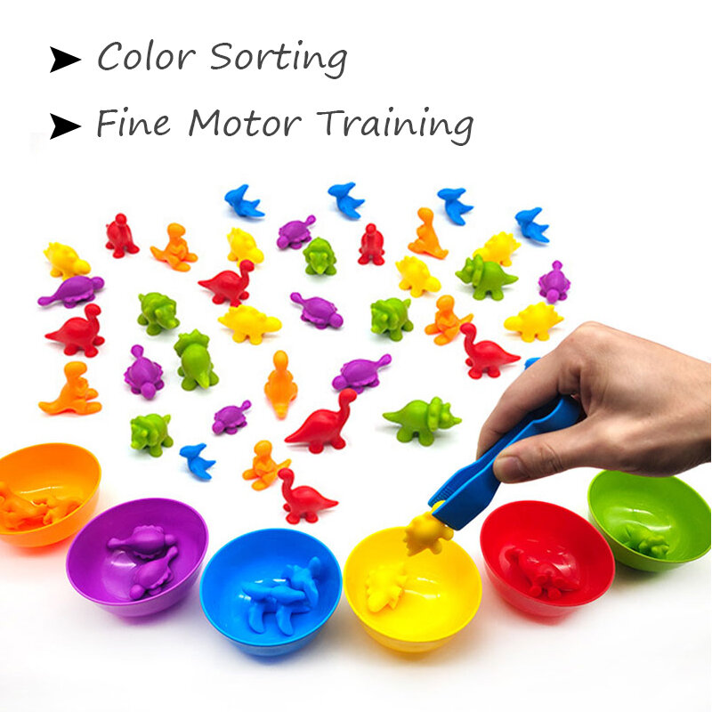Oso de conteo de arcoíris Montessori para niños, juguetes de matemáticas, animales, dinosaurios, clasificación de colores, juego a juego, juguete sensorial educativo