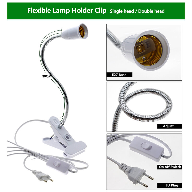 Phytolamp-Luz LED de espectro completo E27 para cultivo de plantas y flores, manguera de Metal Flexible con Clip, luces de interior, 220V