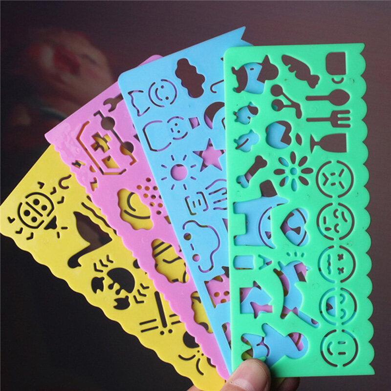 Plantilla de dibujo de símbolos gráficos de arte, regla de papelería para estudiantes y niños, Color caramelo, 4 piezas