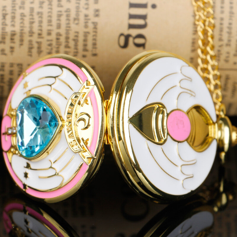 4 ألوان جميلة ساكورا الرسوم المتحركة تأثيري ساعة جيب فوب سلسلة قلادة قلادة صبي فتاة جيب الساعات هدية