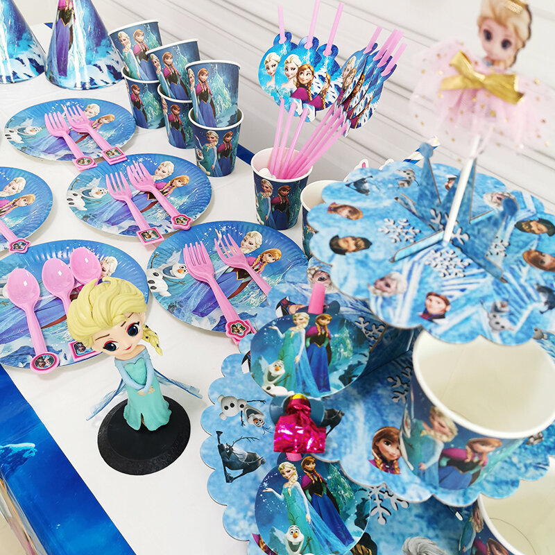 Disney Gefrorene Anna und Elsa Prinzessin Design Einweg Geschirr Papier Tasse Platte Baby Dusche Geburtstag Party Dekorationen Lieferungen