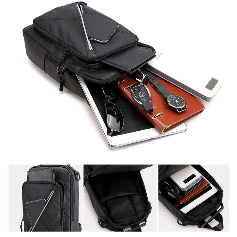 2020 Men USB Nylon Waterproof Multifunction Crossbody Bag Shoulder Bags on shoulder Short Trip Messenger Chest Bag Pack For Male
