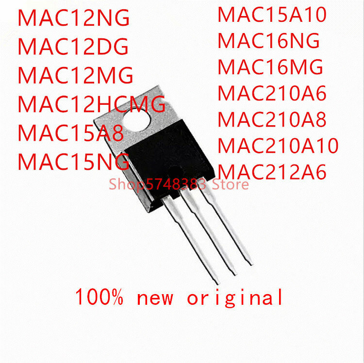 MAC12NG MAC12DG MAC12MG mac12hmg MAC15A8 MAC15A10 MAC16NG MAC16MG MAC210A6 MAC210A8 MAC210A10 MAC212A6 TO-220, 10 pièces
