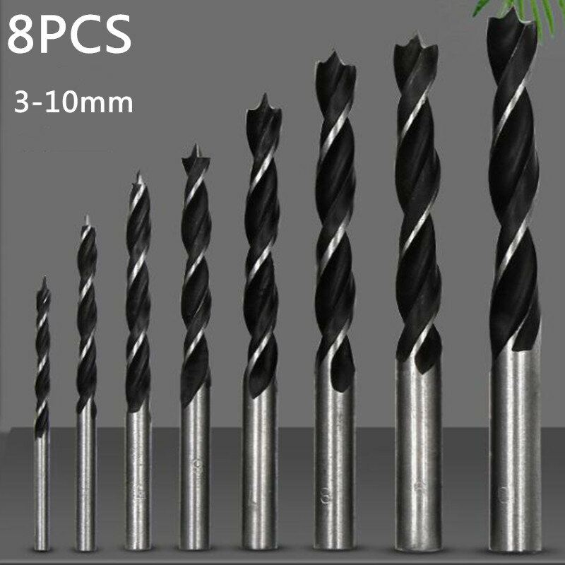 Ensemble de forets à bois 3MM-10MM, Kit de forets pour outils à bois, foret en spirale en acier à haute teneur en carbone, 8 pièces/ensemble