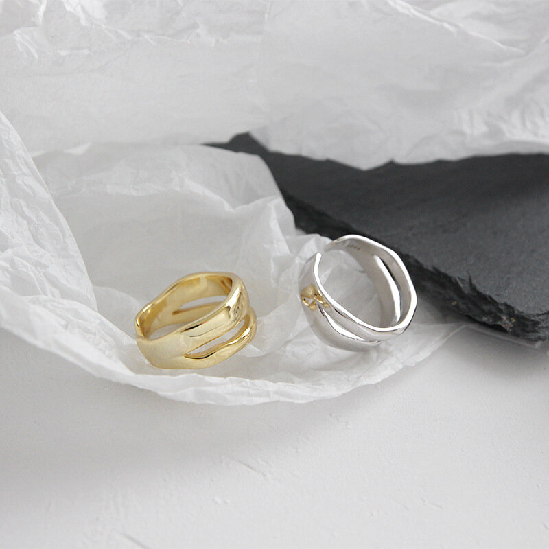 XIYANIKE เงินสี Trendy Elegant Twist สองวงกลมแหวนคู่รูปทรงเรขาคณิต Handmade เครื่องประดับปรับ