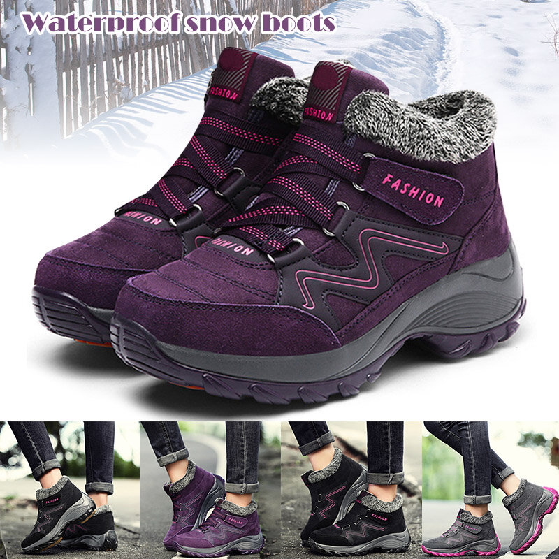 Женские сапоги для снежной погоды, Осень-зима, водонепроницаемая теплая хлопковая обувь на толстой подошве с флисовой подкладкой для улицы, кроссовки для зимы