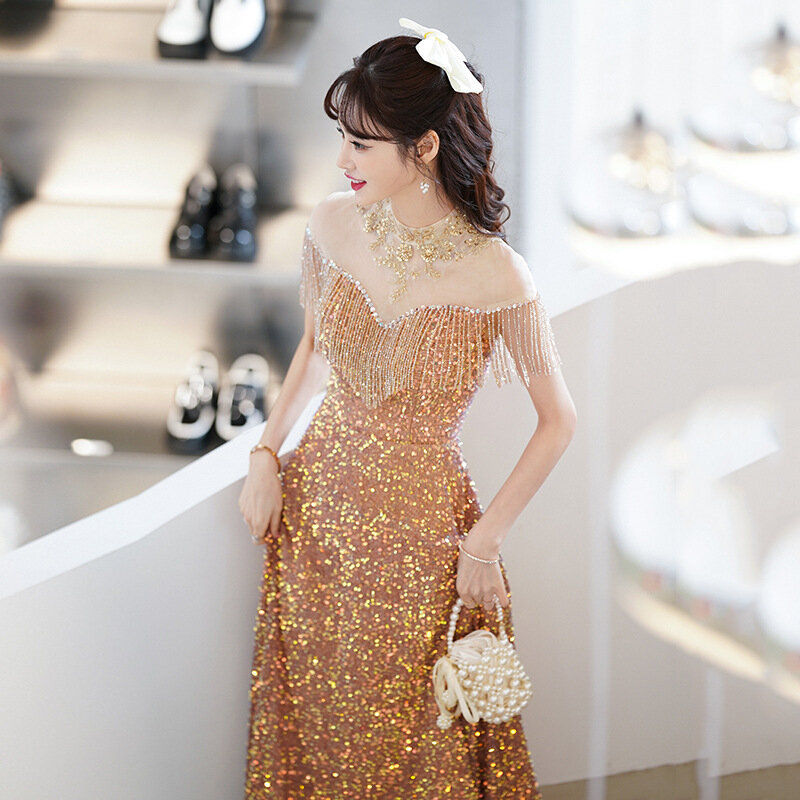 Koreanischen Stil Formale Prom Kleider Pailletten Appliques Liebsten Elegante Partei Kleider Bodenlangen Sanfte Cocktail Kleid