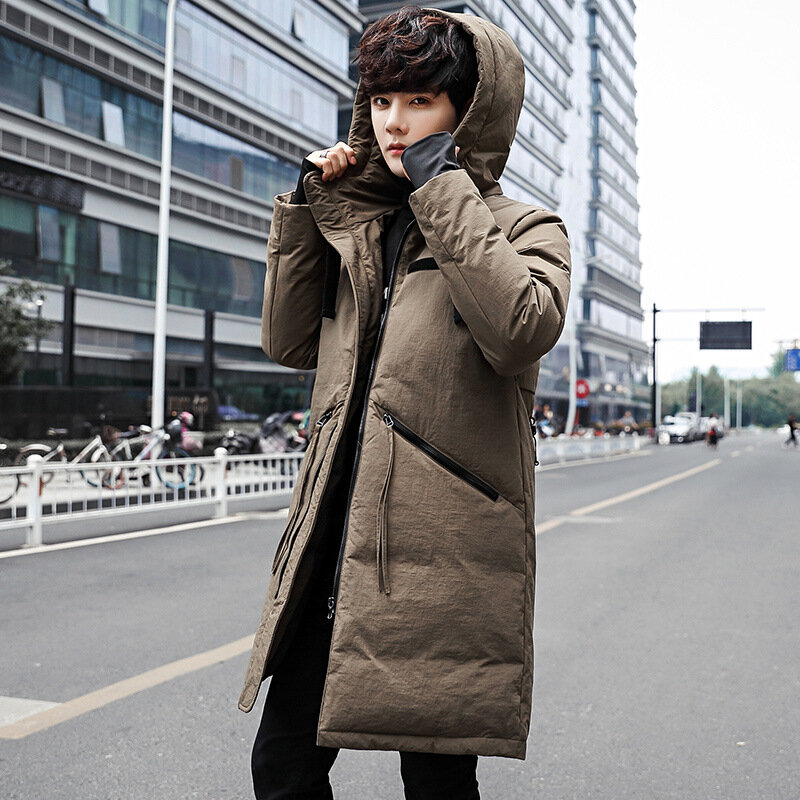 Jaqueta masculina longa com capuz, roupas quentes quentes casuais de estilo coreano para inverno