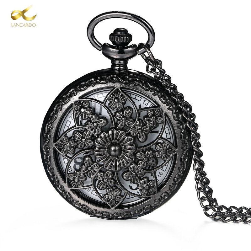 Lancardo-reloj de bolsillo Vintage Steampunk para hombre y mujer, accesorio de cuarzo tallado, con cadena de 82CM, regalo