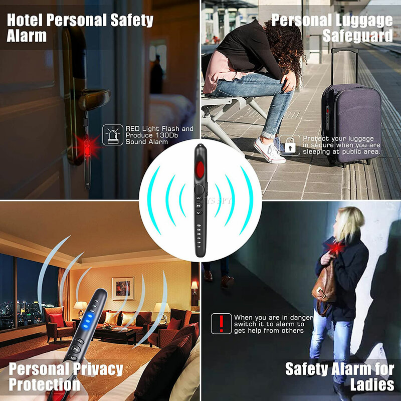 Detektor Kamera Anti Mata-mata Deteksi RF Suara Lampu Inframerah Alarm Kamera Tersembunyi Pencarian Lokasi GPS Pencarian Lokasi Hotel Genggam Pencari Bug