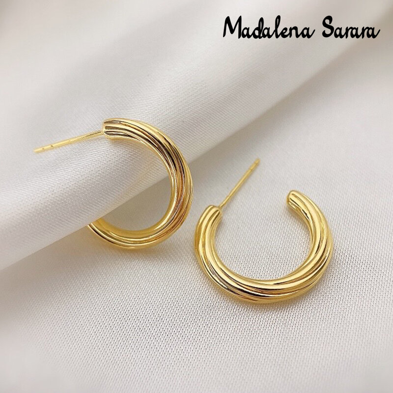 MADALENA – boucles d'oreilles en or pur 18k pour femmes, bijoux en forme de cercle géométrique et de fil de fer, Style C, timbres Au750