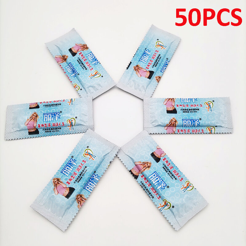 50 Buah/Lot Kondom Ultra Tipis untuk Pria Kontrasepsi Lateks Alami Mainan Seks Halus Lengan Penis Produk Seks Dewasa