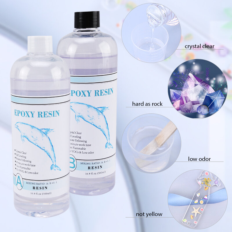 2 Part Clear Epoxy Resin Liquid Colorant Dye Filling Material Set Dried Flowers Glitter Powder for Resin Accessories Craft DIY