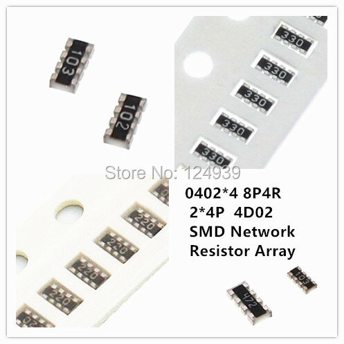 Kit de resistor de rede smd 1000 j com 0402 peças, 5% x 4 8p4r 2x4p 160 j, resistor de rede 4d02, 160k, 180k, 180koh 200k 200koh 220k 220k