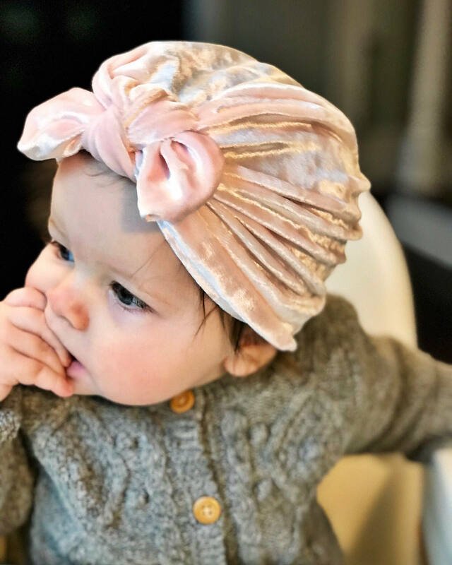 New Gold Velvet Turban Hat For Baby Kids Newborn Beanie Stylish Top Knot Ear Caps Headwear Birthday Gift Party Photo Props
