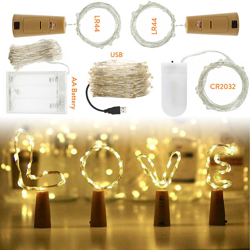 9 colori 1M 2M 3M 5M 10M LED String Light sughero fata luci ghirlande lampada per vacanze USB/alimentato a batteria per decorazioni di natale capodanno