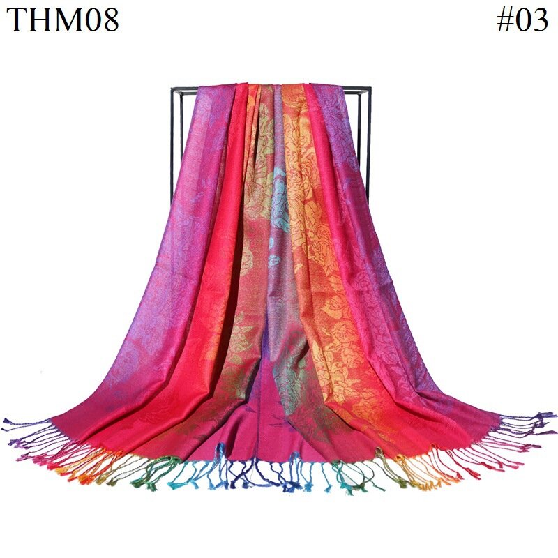 Женский жаккардовый платок, с разноцветными цветами, теплая шаль из пашмины, богемный платок, хиджаб, зимний хлопчатобумажный шарф