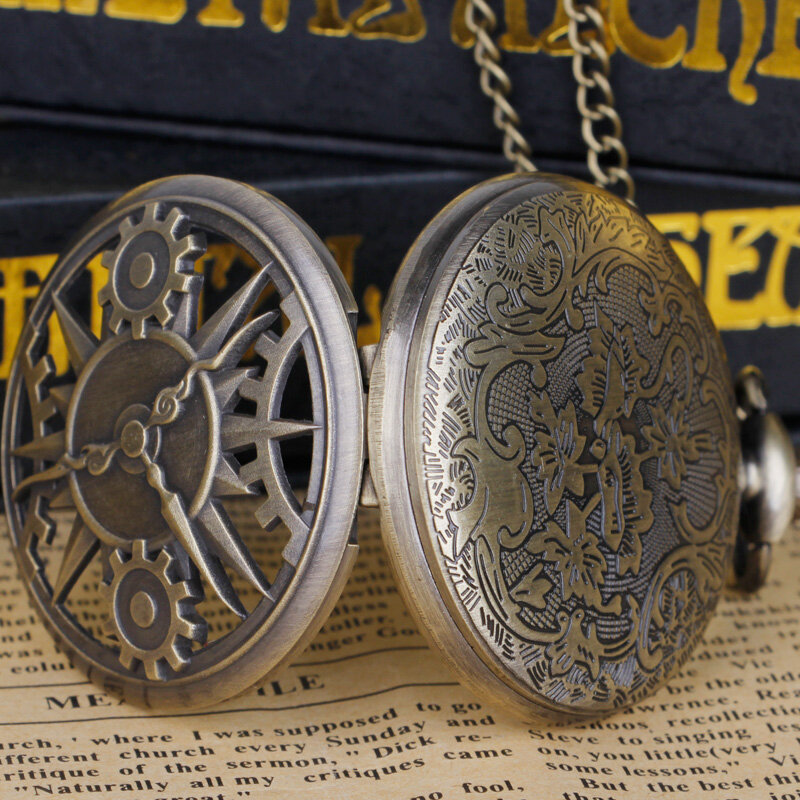 Steampunk Hollow Gear Movement Quartz Pocket Watch Necklace Pendant Gift Chain Pocket Watches Gift